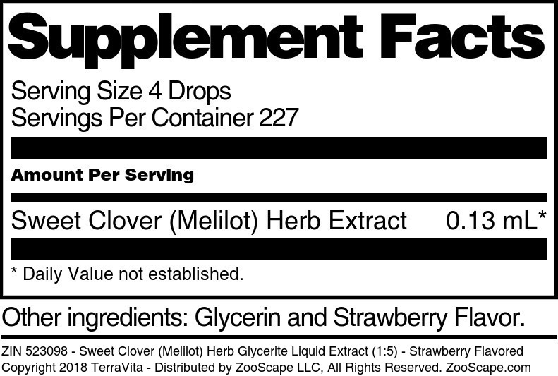 Sweet Clover (Melilot) Herb Glycerite Liquid Extract (1:5) - Supplement / Nutrition Facts