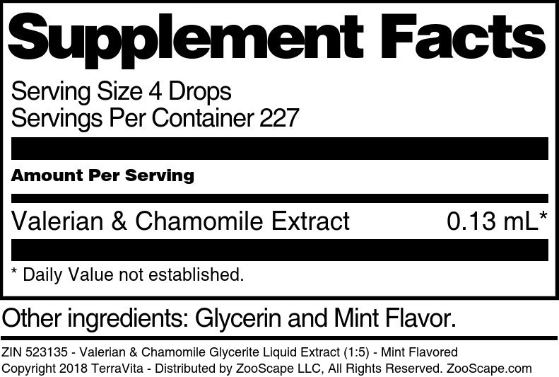 Valerian & Chamomile Glycerite Liquid Extract (1:5) - Supplement / Nutrition Facts