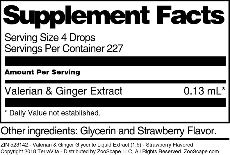 Valerian & Ginger Glycerite Liquid Extract (1:5) - Supplement / Nutrition Facts