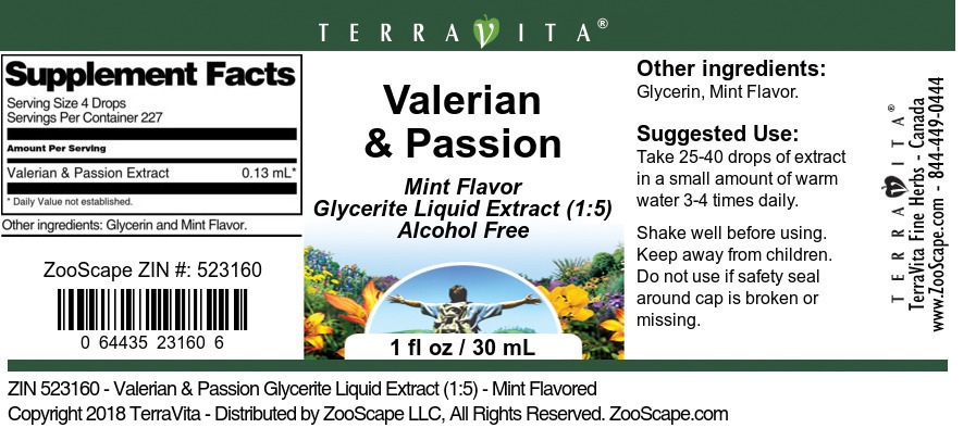 Valerian & Passion Glycerite Liquid Extract (1:5) - Label