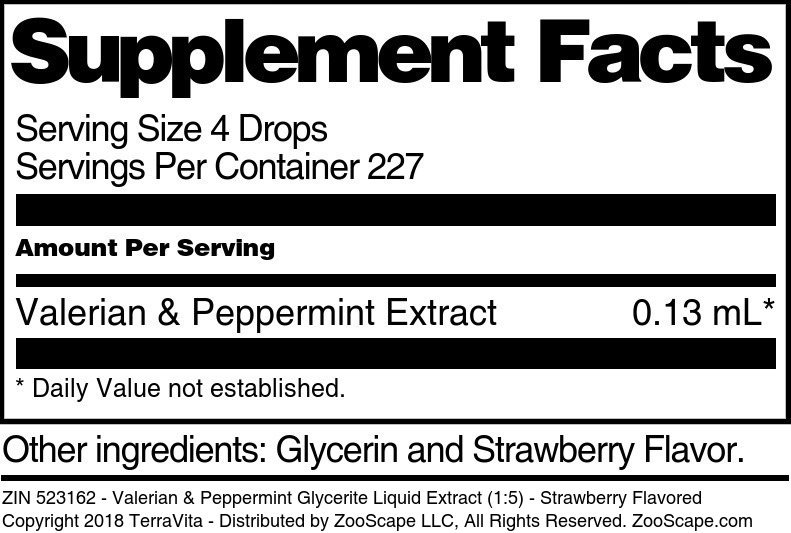 Valerian & Peppermint Glycerite Liquid Extract (1:5) - Supplement / Nutrition Facts