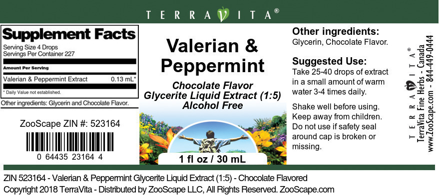 Valerian & Peppermint Glycerite Liquid Extract (1:5) - Label