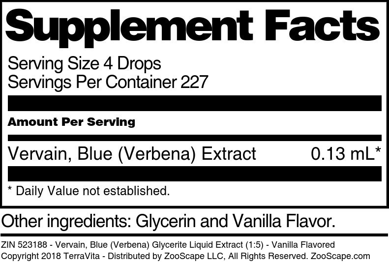 Vervain, Blue (Verbena) Glycerite Liquid Extract (1:5) - Supplement / Nutrition Facts