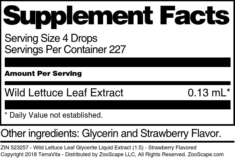 Wild Lettuce Leaf Glycerite Liquid Extract (1:5) - Supplement / Nutrition Facts