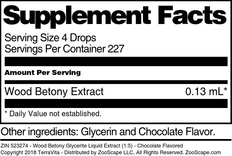 Wood Betony Glycerite Liquid Extract (1:5) - Supplement / Nutrition Facts