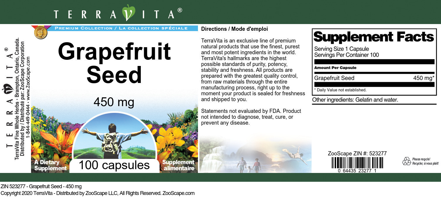 Grapefruit Seed - 450 mg - Label