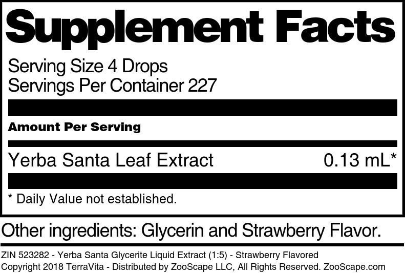 Yerba Santa Glycerite Liquid Extract (1:5) - Supplement / Nutrition Facts