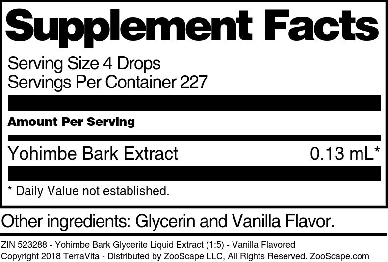 Yohimbe Bark Glycerite Liquid Extract (1:5) - Supplement / Nutrition Facts