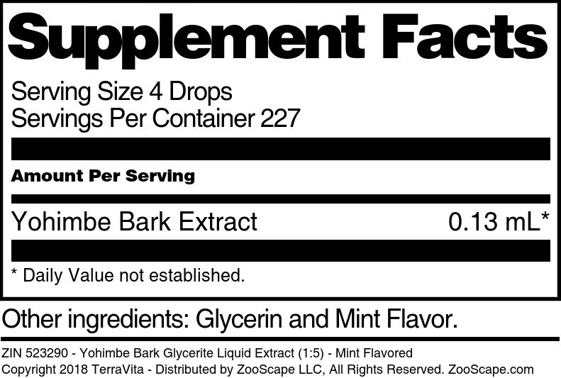 Yohimbe Bark Glycerite Liquid Extract (1:5) - Supplement / Nutrition Facts