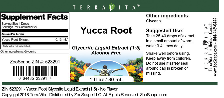 Yucca Root Glycerite Liquid Extract (1:5) - Label