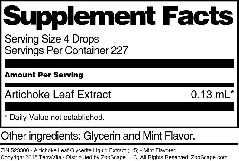 Artichoke Leaf Glycerite Liquid Extract (1:5) - Supplement / Nutrition Facts