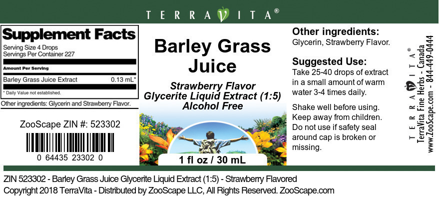 Barley Grass Juice Glycerite Liquid Extract (1:5) - Label