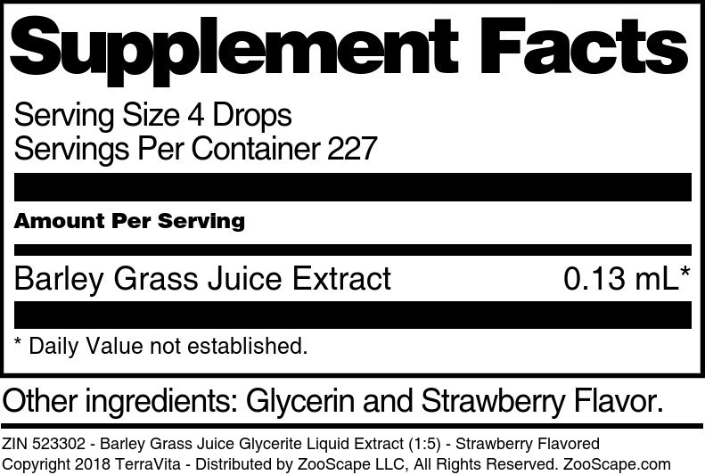 Barley Grass Juice Glycerite Liquid Extract (1:5) - Supplement / Nutrition Facts