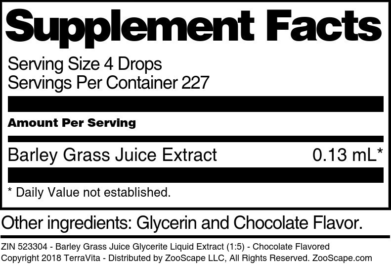 Barley Grass Juice Glycerite Liquid Extract (1:5) - Supplement / Nutrition Facts