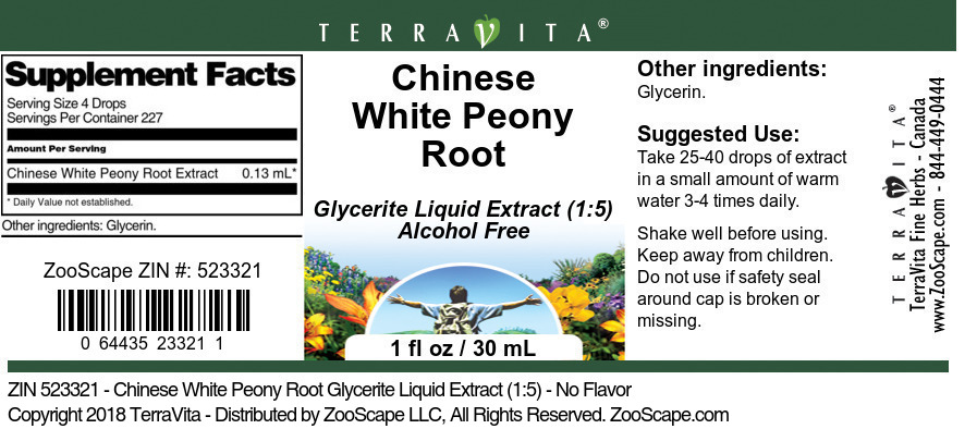 Chinese White Peony Root Glycerite Liquid Extract (1:5) - Label