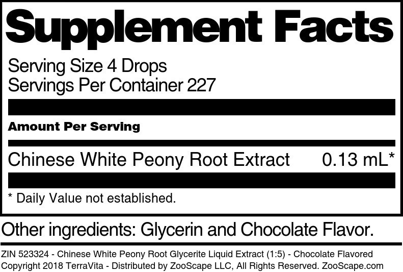 Chinese White Peony Root Glycerite Liquid Extract (1:5) - Supplement / Nutrition Facts