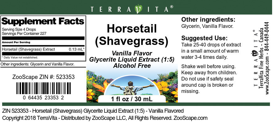 Horsetail (Shavegrass) Glycerite Liquid Extract (1:5) - Label