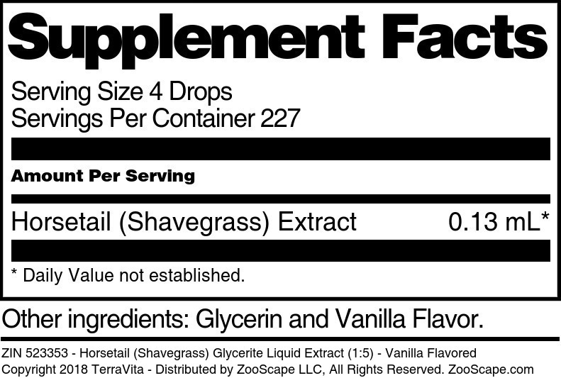 Horsetail (Shavegrass) Glycerite Liquid Extract (1:5) - Supplement / Nutrition Facts