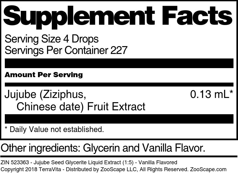 Jujube (Ziziphus, Chinese date) Fruit Glycerite Liquid Extract (1:5) - Supplement / Nutrition Facts