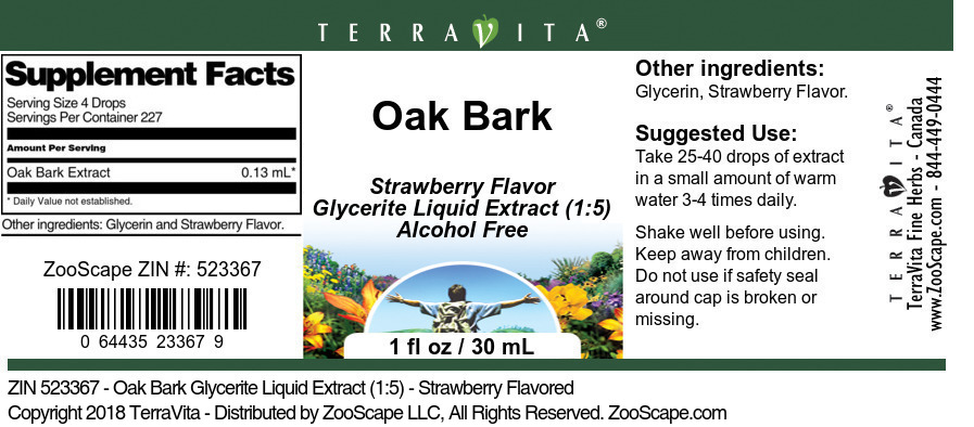 Oak Bark Glycerite Liquid Extract (1:5) - Label