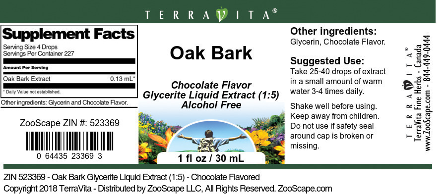 Oak Bark Glycerite Liquid Extract (1:5) - Label