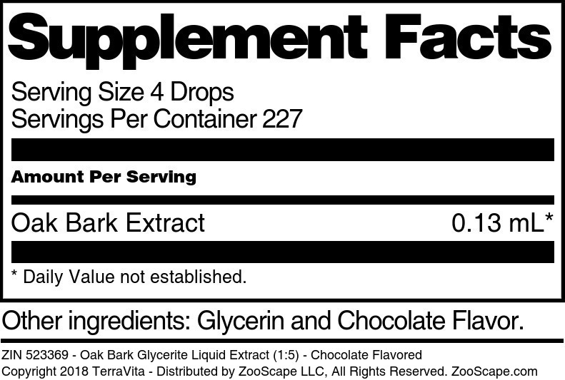 Oak Bark Glycerite Liquid Extract (1:5) - Supplement / Nutrition Facts