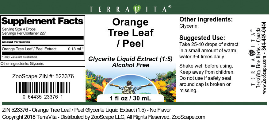 Orange Tree Leaf / Peel Glycerite Liquid Extract (1:5) - Label