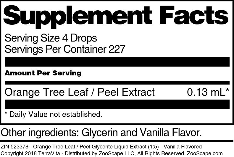 Orange Tree Leaf / Peel Glycerite Liquid Extract (1:5) - Supplement / Nutrition Facts