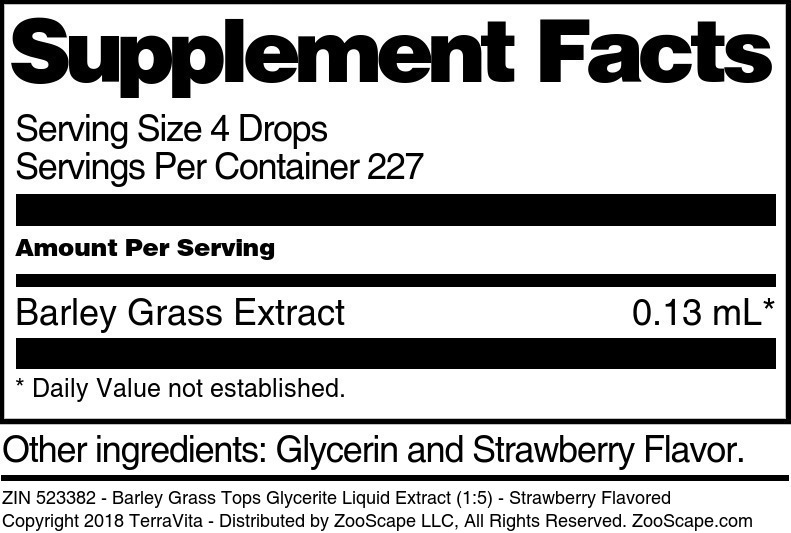 Barley Grass Tops Glycerite Liquid Extract (1:5) - Supplement / Nutrition Facts