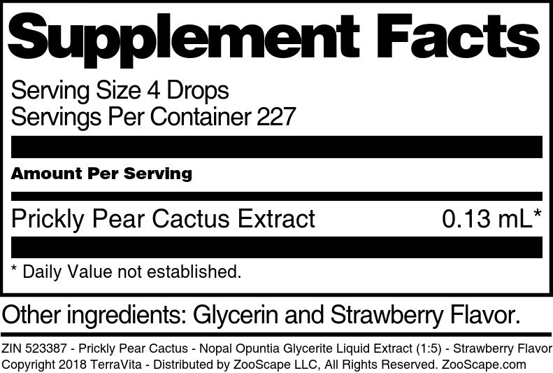 Prickly Pear Cactus - Nopal Opuntia Glycerite Liquid Extract (1:5) - Supplement / Nutrition Facts