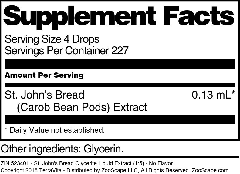 St. John's Bread Glycerite Liquid Extract (1:5) - Supplement / Nutrition Facts