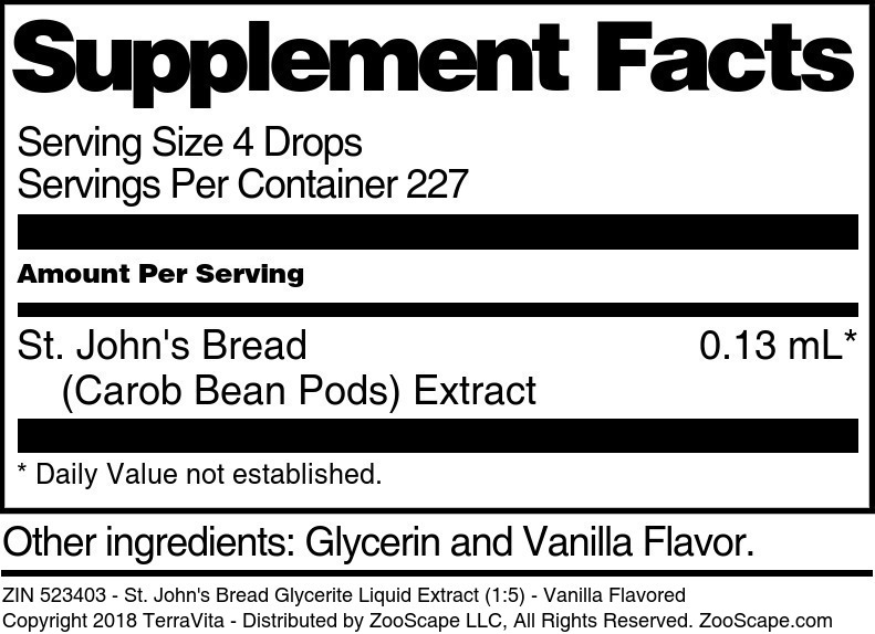 St. John's Bread Glycerite Liquid Extract (1:5) - Supplement / Nutrition Facts