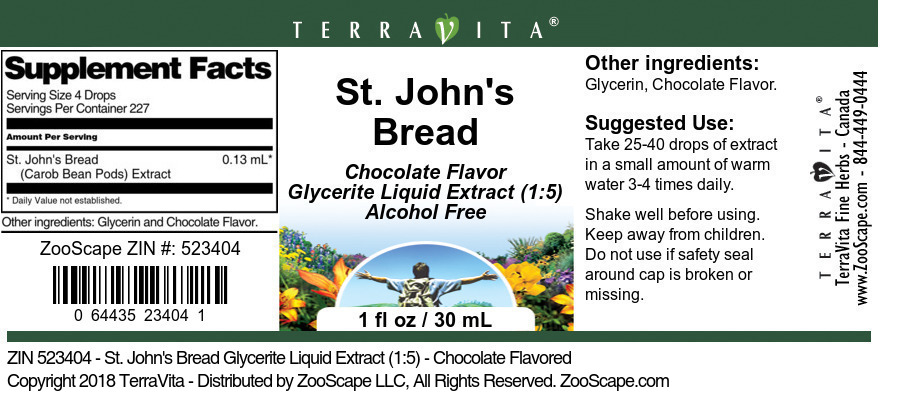 St. John's Bread Glycerite Liquid Extract (1:5) - Label