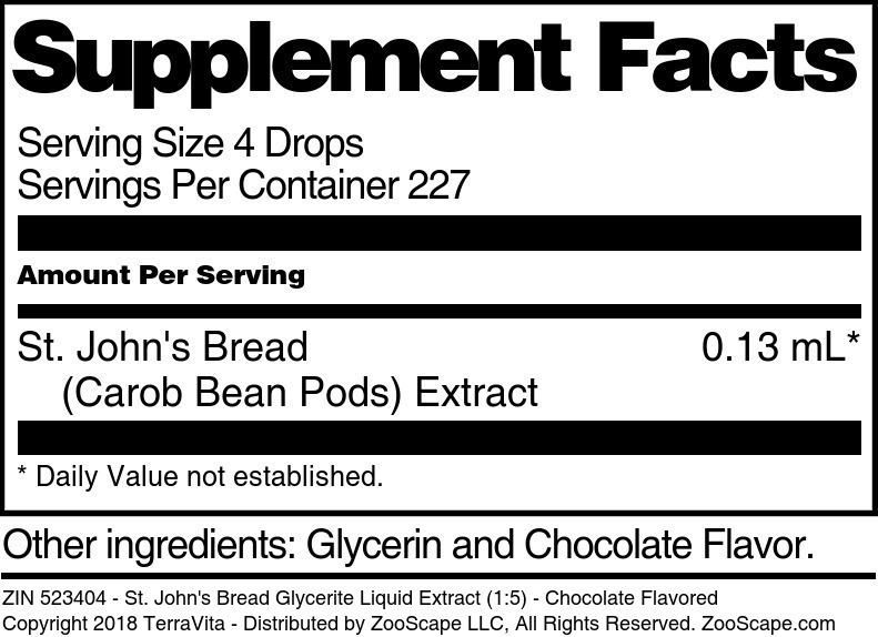 St. John's Bread Glycerite Liquid Extract (1:5) - Supplement / Nutrition Facts