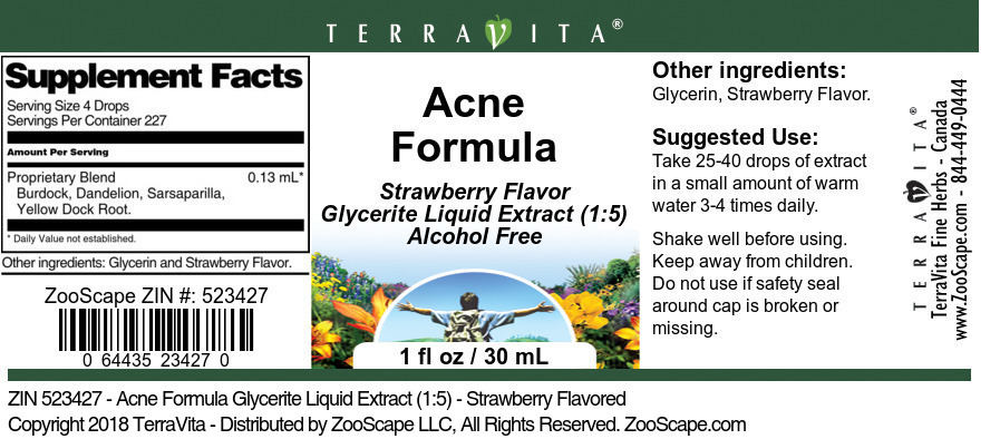Acne Formula Glycerite Liquid Extract (1:5) - Label