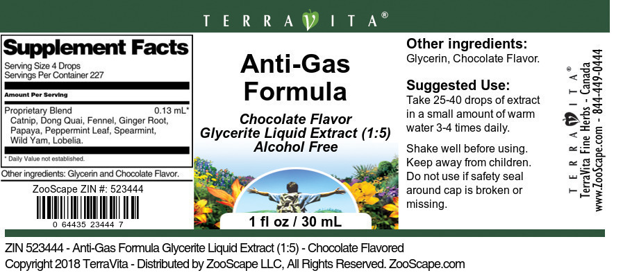 Anti-Gas Formula Glycerite Liquid Extract (1:5) - Label