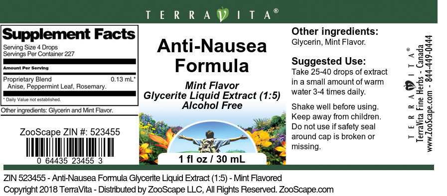 Anti-Nausea Formula Glycerite Liquid Extract (1:5) - Label