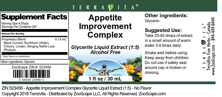 Appetite Improvement Complex Glycerite Liquid Extract (1:5) - Label