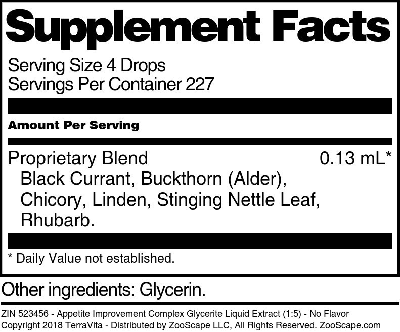 Appetite Improvement Complex Glycerite Liquid Extract (1:5) - Supplement / Nutrition Facts