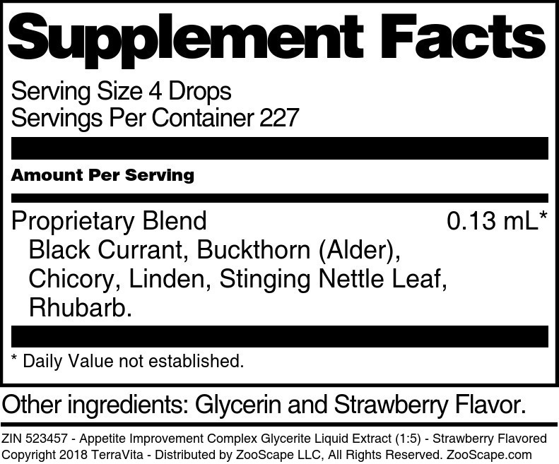 Appetite Improvement Complex Glycerite Liquid Extract (1:5) - Supplement / Nutrition Facts