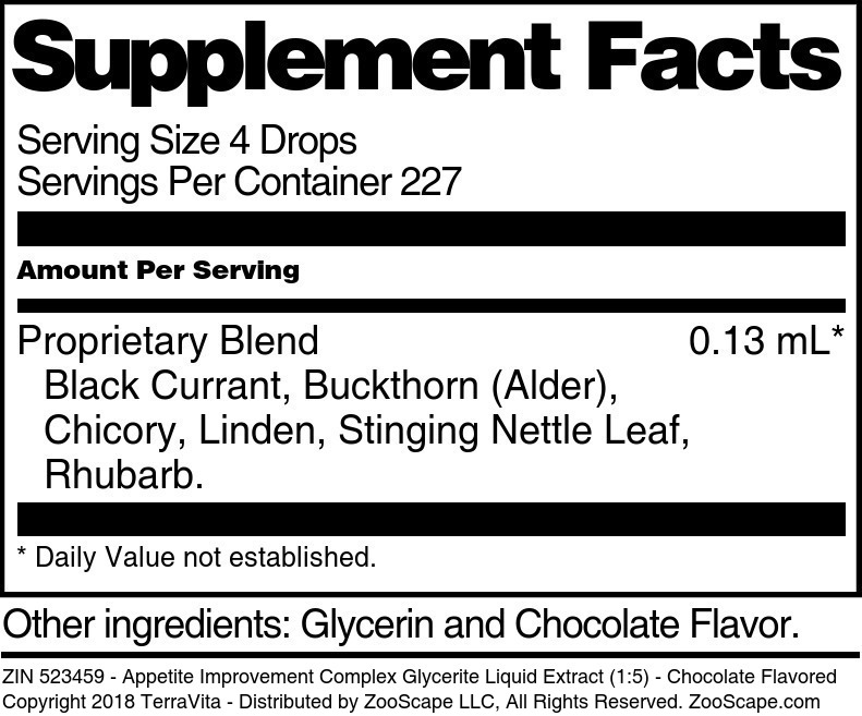 Appetite Improvement Complex Glycerite Liquid Extract (1:5) - Supplement / Nutrition Facts