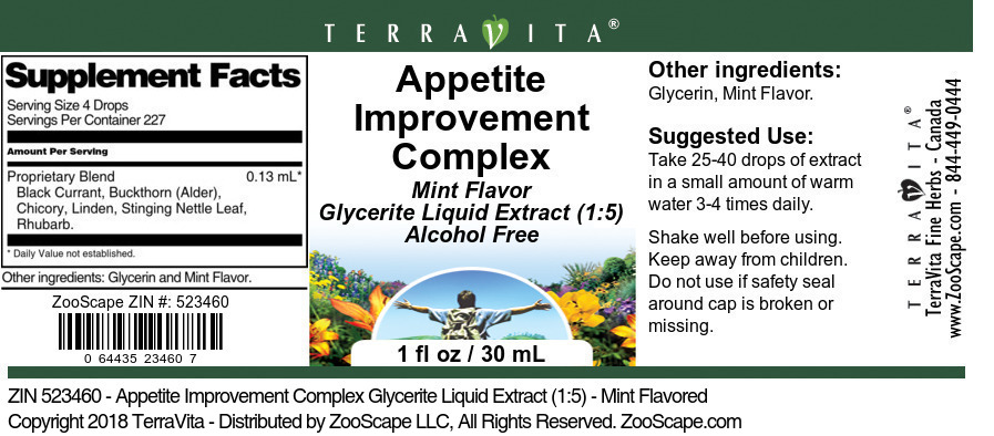 Appetite Improvement Complex Glycerite Liquid Extract (1:5) - Label