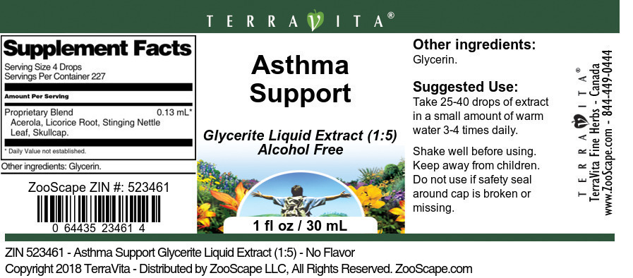 Asthma Support Glycerite Liquid Extract (1:5) - Label