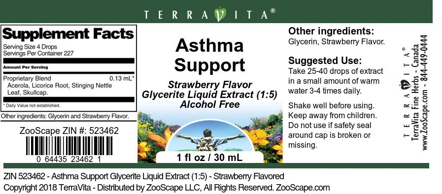 Asthma Support Glycerite Liquid Extract (1:5) - Label