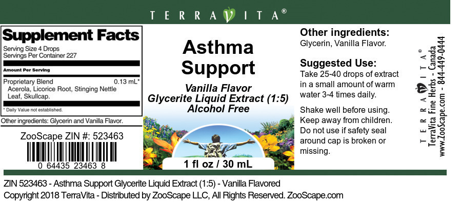 Asthma Support Glycerite Liquid Extract (1:5) - Label