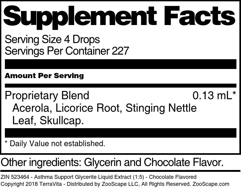 Asthma Support Glycerite Liquid Extract (1:5) - Supplement / Nutrition Facts