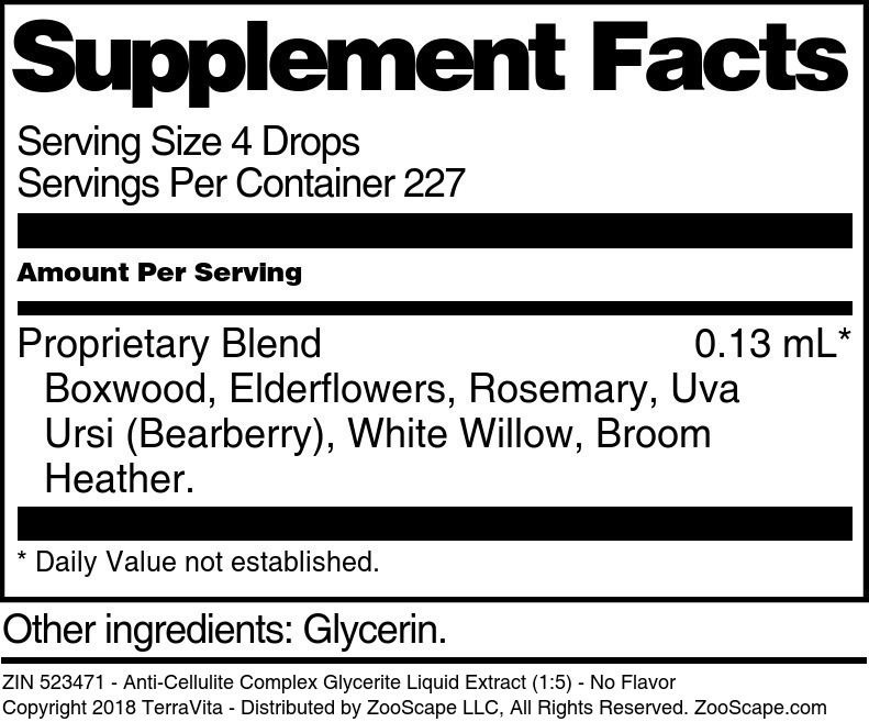 Anti-Cellulite Complex Glycerite Liquid Extract (1:5) - Supplement / Nutrition Facts
