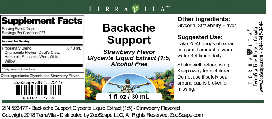 Backache Support Glycerite Liquid Extract (1:5) - Label