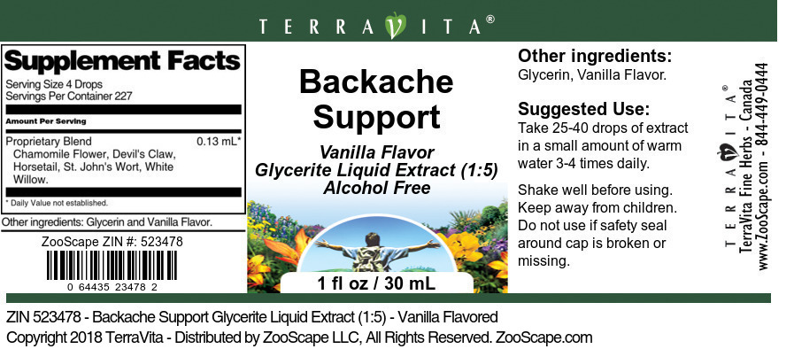 Backache Support Glycerite Liquid Extract (1:5) - Label