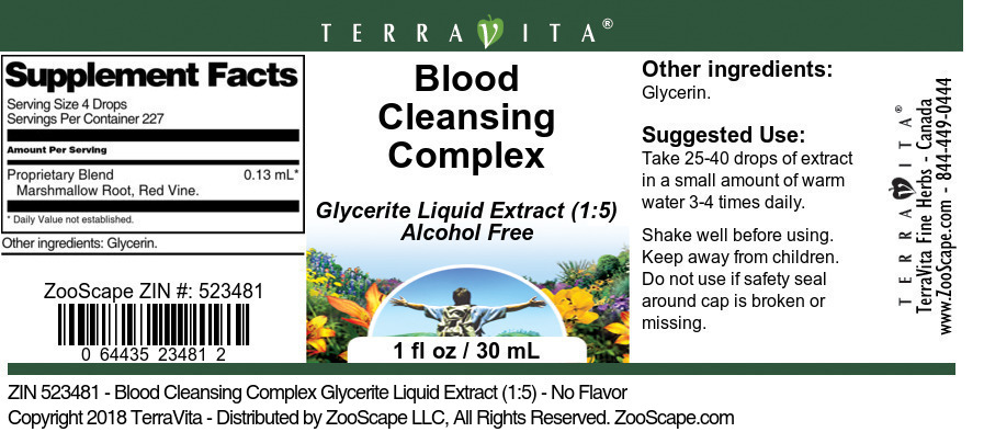 Blood Cleansing Complex Glycerite Liquid Extract (1:5) - Label